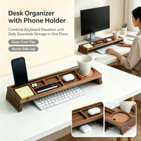 Organisateur de bureau en bois fait main multi-compartiments pour fournitures de bureau, tasses et téléphones, pour ordinateur de bureau