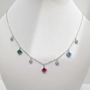 สร้อยพลอยหลากสีทำจากหินสีสันสดใสลายขนนก925เรียบตามสั่งเพทายดเดินตี้โคลเวอร์สร้อยคอแบบเรียบง่าย - Product Image 2