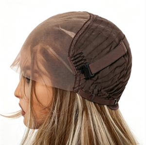 Parrucca Frontale 13x6 in Fibra di Seta con Partizione Libera, Completamente Intrecciata a Mano, Realistica, Biondo <span class=keywords><strong>Chiaro</strong></span> con Mèches, <span class=keywords><strong>Capelli</strong></span> Lunghi Ricci - Product Image 6
