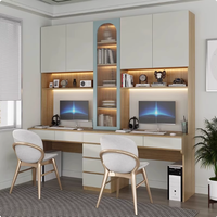 Meubles de bureau classiques pour la maison, bureau d'ordinateur en bois, table d'étude pour deux enfants avec armoire
