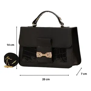 Sac bandoulière noir Fana à poignée unique, fermeture éclair étanche, doublure en nylon, motif alligator, pour femme, usage quotidien - Product Image 4