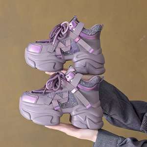 Dropshipping Logo personnalisé Mode Paillettes violettes Hiver Femmes Casual Plateforme Antidérapante Sneakers Talons compensés Chaussures de créateur - Product Image 4