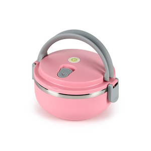 Stainless Steel Sealed <b>Lunch</b> <b>Box</b> Round Double Layer Pink Green Blue For Students Office Workers - Product Image 4