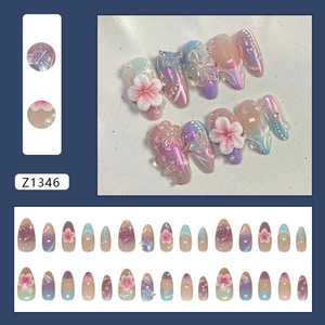 3D Charm 24 pièces Faux ongles à presser pour les orteils, effet œil de chat queue de poisson, paillettes Aurora brillantes, tendance estivale, avec colle - Product Image 2