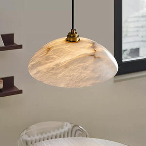 Modern Alabaster Pendant Light Round Bowl Shade Gold Brass LED 2700K Warm <b>White</b> E27 Bulb Base for Dining Room - Product Image 2