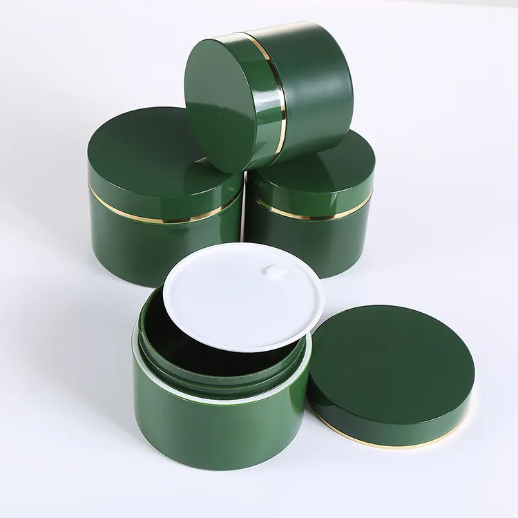 Custom 250g 8oz Cosmetic Container Packaging Green Matte Frosted Plastic Cream Jars Double Wall Thick Bottles for skin care