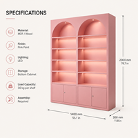 Étagère à livres moderne de grande taille, à arche, éclairée par LED, unité d'affichage pour magasin de détail commercial, armoire de rangement en métal thermolaqué