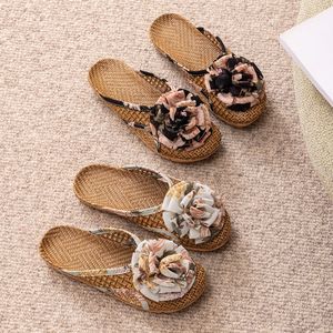 Sandalias de Ratán para Mujer, Antideslizantes, Tejidas en Bambú, con Suela de PVC, Decoración Floral, Talla Adulta, para Verano - Product Image 3