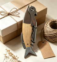 Ouvre-bouteille de vin portable pliable en forme de poisson WS101, vente en gros d'usine, logo personnalisé, tire-bouchon en bois