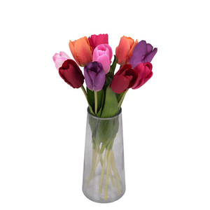 En stock Real Touch solo tallo seda naranja tulipán 36,5 cm flor artificial hidratante para Cafetería Restaurante Hotel decoración interior - Product Image 6
