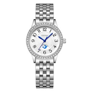 Montre à quartz personnalisée avec phases lunaires, cadran bleu, boîtier et bracelet en acier inoxydable 316L, ronde, luxe, 33 mm, lunette sertie de diamants, montre-bracelet pour femme - Product Image 2