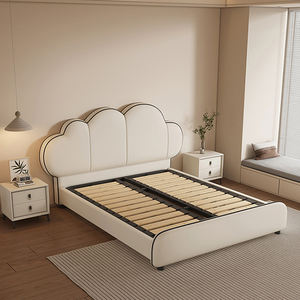 Cadre de lit king size avec rangement, style crème, mobilier de chambre à coucher, prix bas, sommier simple, cuir écologique, blanc crème - Product Image 2