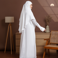 Ensemble Abaya Premium Blanc en Coton Marbella Solide Respirant Séchage Rapide avec Khimar Français – Vêtement Islamique Modeste Élégant Coupe Ample – Idéal Cadeau