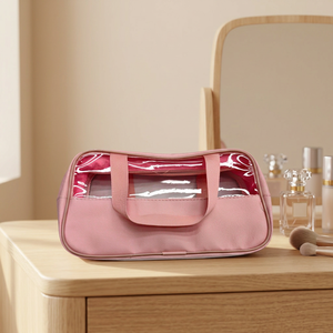 Set di tre borse da bagno lucide in PU patchwork rosa, 6 pezzi per confezione, alla moda - Product Image 3