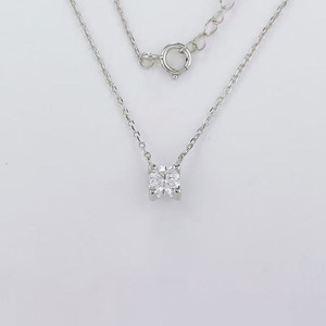 Collier pendentif en argent 925 avec diamant de laboratoire pour femme, <span class=keywords><strong>solitaire</strong></span> rond à 4 griffes, chaîne ajustable en forme de tête de bœuf, colliers tendance - Product Image 1
