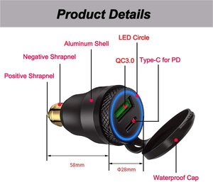 12V motocicleta QC3.0 + PD <span class=keywords><strong>USB</strong></span> C Din <span class=keywords><strong>USB</strong></span> cargador adaptador de enchufe - Product Image 4