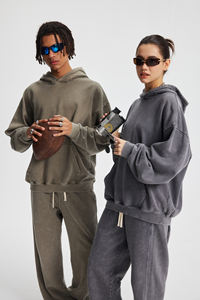 Sweat à capuche surdimensionné personnalisé en coton éponge 100% de haute qualité 430 g/m², délavé à l'acide, avec broderie en relief vintage, épais et à capuche - Product Image 4