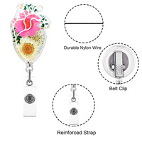 Nouveau Porte-badge rétractable en acrylique et feutre, motif Cœur Marguerite Fleurs Créatives, avec clip d'identification, Cadeau pour Infirmière et Enseignante