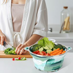 Cestas de Almacenamiento de Cocina con Doble Filtro de Color Camuflaje, Coladores Plegables de Silicona para Alimentos - Product Image 3