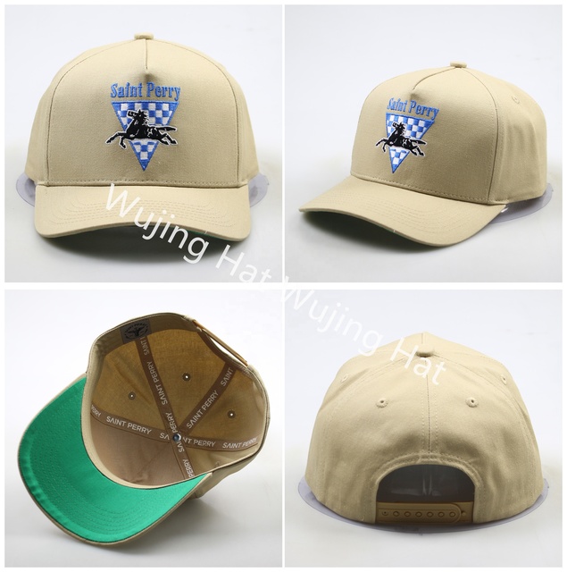 Vintage Structured Cotton Snapback Cap Green Under Brim & Printed Inner Taping, Custom Embroidery Retro 5 Panel Baseball Hat
