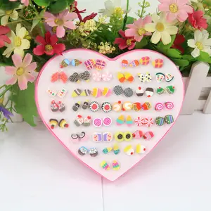 Подарочные серьги в форме сердца для девочек, набор сережек в виде фруктов, серьги-гвоздики в виде цветов, модные корейские серьги в стиле Трейси и герри против аллергии, 36 пар, 80 г