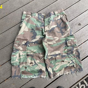 Custom Manufacturer Vintage Washed Fade Men Patched Applique Distressed Camo Cargo Shorts - Product Image 1