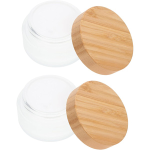 5g 15g 30g 50g 100g 200g Cosmetic Bamboo Lid Glass Jar, 50g Face Cream Frost Glass Jar with Bamboo Lid - Product Image 1