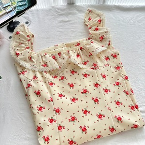 Robe à volants florale avec col en dentelle rembourré intégré Robe jaune fromage - Product Image 5