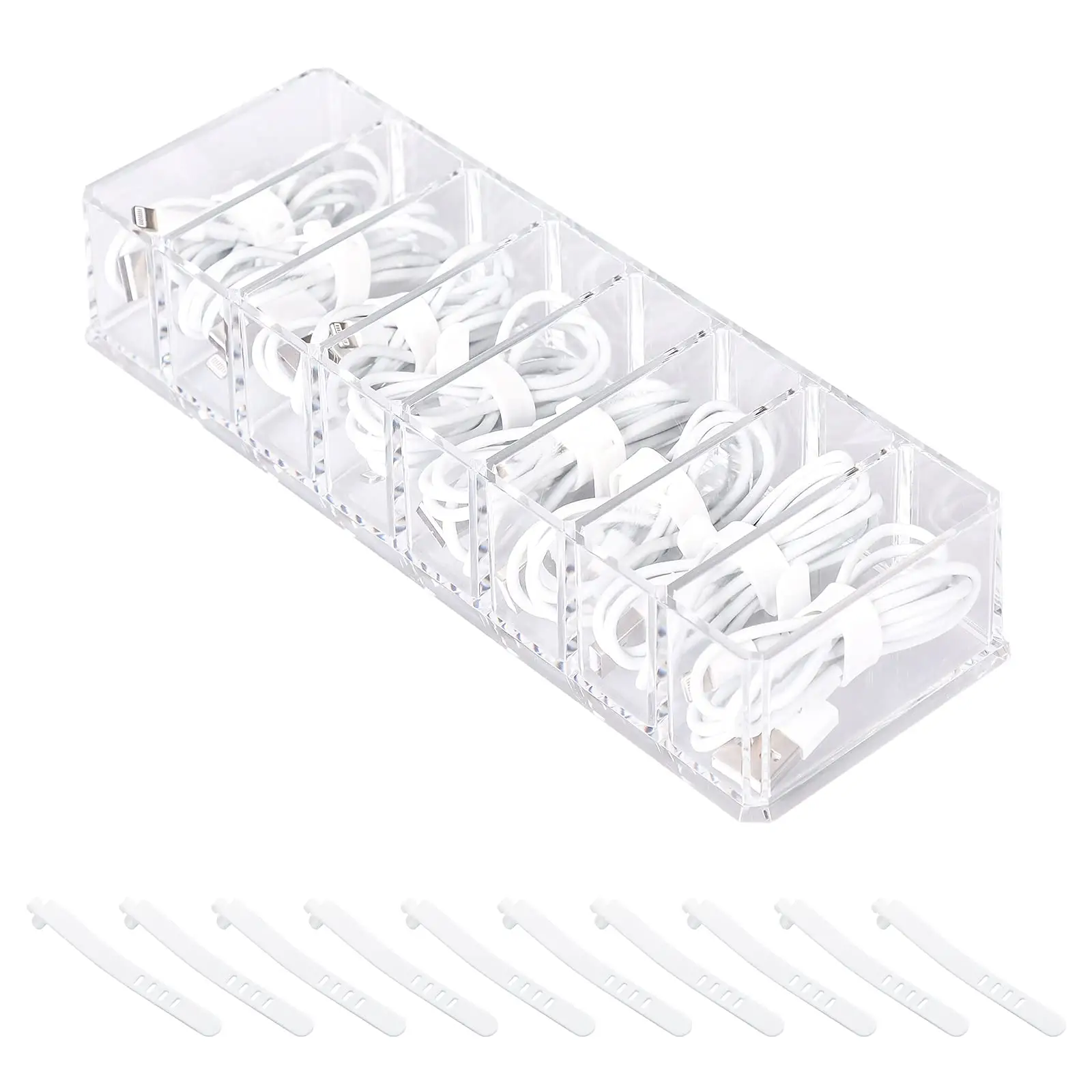 Cable Management Box Cord Organizer Desktop Organizer with 10 Wire Ties 8 Compartments