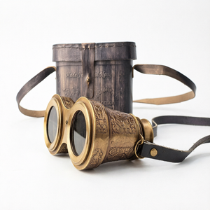 Gafas de Teatro Vintage de Latón Dorado con Correa de Cuero y Caja de Almacenamiento de Madera, Binoculares Náuticos Clásicos para Regalo y Decoración - Product Image 1
