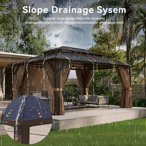 Gazebo à toit rigide, pavillon <span class=keywords><strong>permanent</strong></span> à structure en aluminium avec rideaux et moustiquaire, auvent extérieur à double toit en polycarbonate - Product Image 4