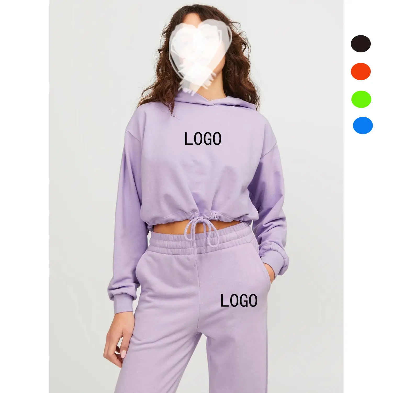 rHigh Quality Blank Cotton Crop Tops Hoodies Woman Sweatpants And Hoodie Set Custom Logo Drawstring Cropped Hoodie