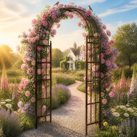 Treillis de jardin rond en fer forgé pour plantes grimpantes avec panneaux à grille ouverte, support pour plantes rampantes, décoration d'entrée de chemin, durable et imperméable