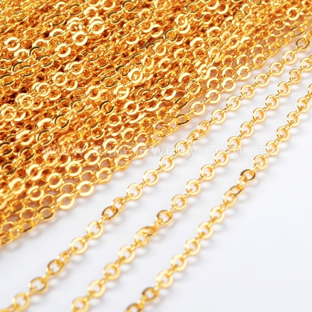PJ003 Gold Plated 30 Inch Brass Cable Chain Necklace Oval Link Cable Chain Necklace