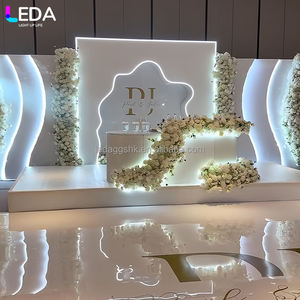 Panneau de fond de scène de mariage moderne simple en acrylique PVC blanc personnalisé LEDA avec décoration d'arche lumineuse LED pour événements - Product Image 3