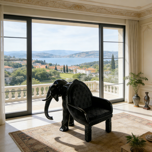 Sillón de Lujo con Forma de Elefante Negro, Hecho a Mano, Tapizado en Terciopelo, para Decoración de Sala de Estar en Villas - Product Image 2