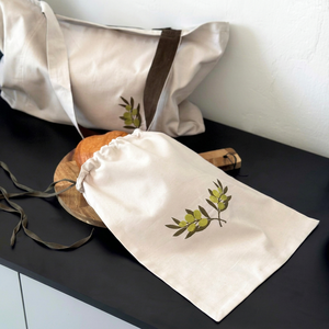 Sac à pain en coton fait main avec broderie de branche d'olivier OEM - Product Image 1
