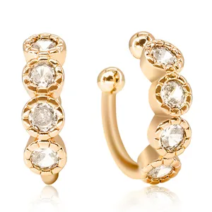 Fashion Jewelry Gold Plated Zircon Diamond Non Piercing Clip-on Hoop Earrings For Unpierced Ears Woman