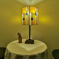 Lampe de table/bureau LED Sensmuel Lighting en verre artisanal style vitrail marron antique vintage