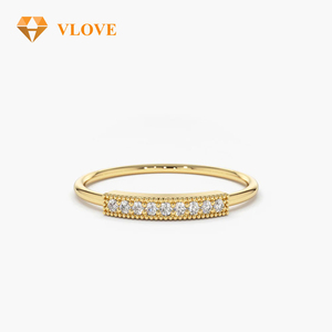 Vlove Merk Sieraden Luxe Vrouwen Diamanten Sieraden 14K Gouden Enkele Rij Pave Diamanten Ring - Product Image 1