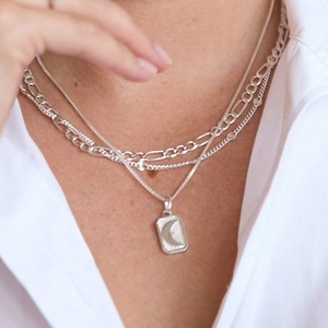 925 Sterling <strong>Silver</strong> 14/18K Gold Plated/Vermeil Fashion Jewelry Rectangle Crescent <strong>Moon</strong> <strong>Necklace</strong> for Women - Product Image 5