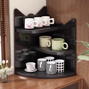 Corner Wall Shelf 3 Tier Wood Round Storage <b>Rack</b> For <b>Kitchen</b> Office Desk Organizer Teacup Holder - Product Image 3