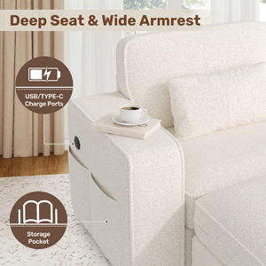Sofá Seccional Moderno en Forma de L Extensible, Tela Chenilla, Otomana, Puertos de Carga USB, Bolsillo de Almacenamiento, Funda Extraíble para Escuela - Product Image 4