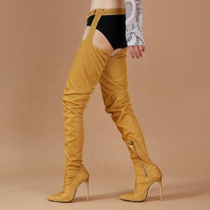 Botas largas de tacón fino alto con punta sólida brillante, talla grande 47, para mujer, con media cremallera lateral, ideales para pole dance. - Product Image 2