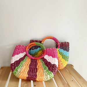 Femmes Été Vacances Papier Paille Plage Sac Couleur Rotin <span class=keywords><strong>Osier</strong></span> Tissé Demi Lune Grande Capacité Casual Voyage Tote - Product Image 5