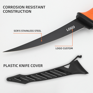 سكين تقطيع السمك قابل للتخصيص من الفولاذ المقاوم للصدأ 5Cr15 بمقبض مطاطي برتقالي/رمادي، ملحقات صيد صناعية - Product Image 3