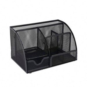 Eco-Friendly Metal Mesh Desk Organizers & Accessories 6 Compartments 1 Drawer <b>Pen</b> Holder Powder Coated Custom Logo 22X14x13cm - Product Image 2