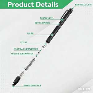 Stylo multifonction 9-en-1 avec lumière LED, stylet, niveau, tournevis, gadgets sympas pour homme/femme/mari/père/mécanicien/petit ami - Product Image 2