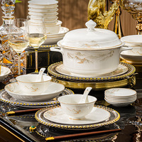 Goldrand-Landschafts-Keramik-Geschirrset, Schüsseln Teller Auflaufformen für Hotel Hochzeit Restaurant Catering Tägliches Familienessen