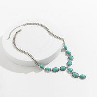 Collier à chaîne pour femme et fille Retro Lady Street Wearing Fashion Jewelry Vintage Design Elliptique Turquoise Pendentif